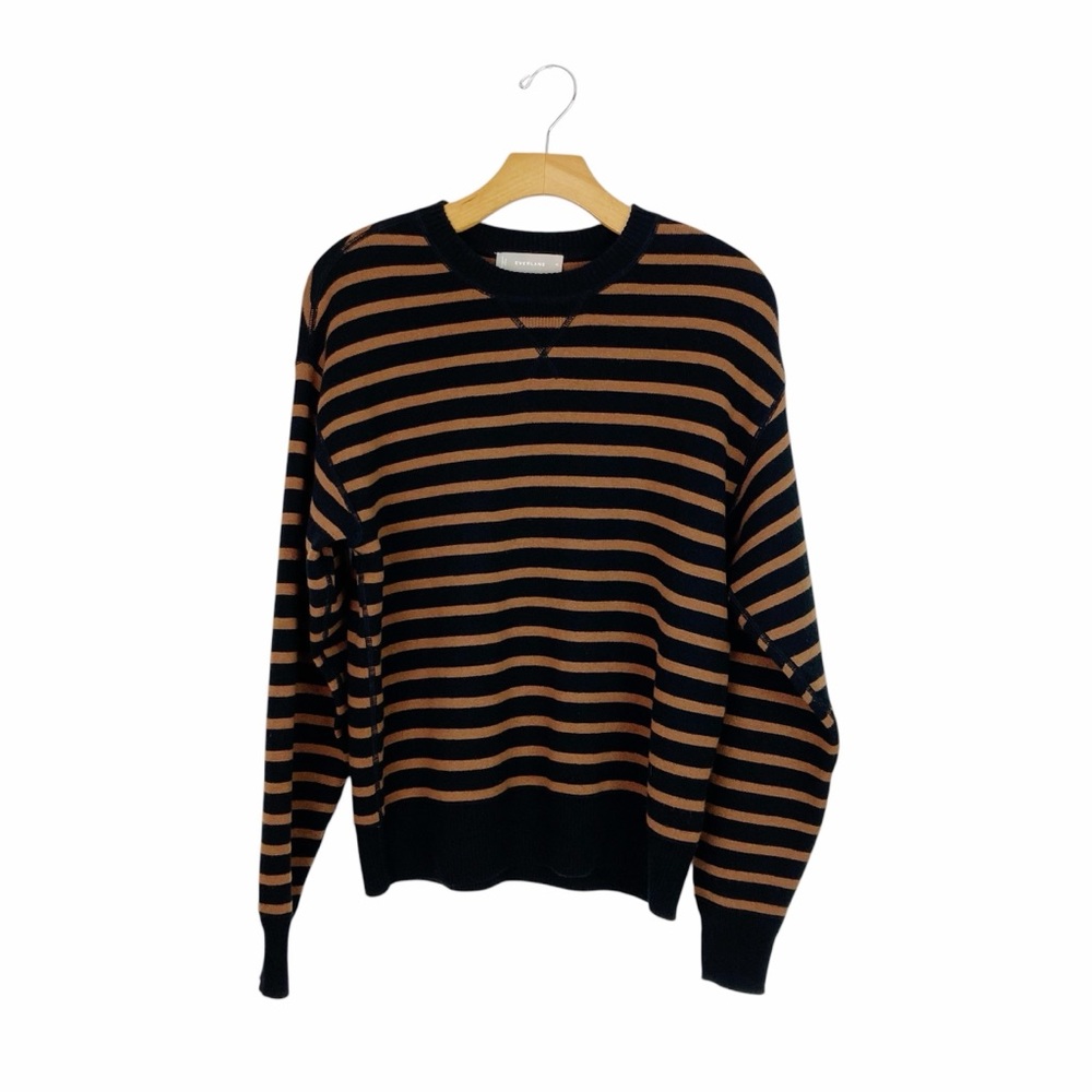 Everlane Black and Brown Striped Crewneck Sweater Medium - Picture 2 of 11
